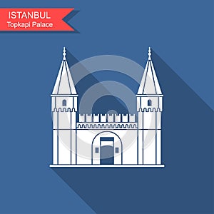 Topkapi Palace, Gate of Salutation, Istanbul, Turkey. Flat icon
