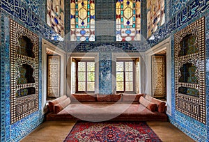 Topkapi palace interior, mosaic tiled walls, Istanbul Turkey