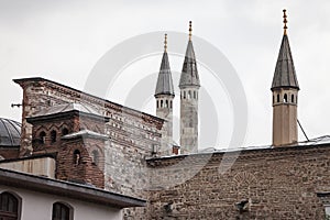 Topkapi Palace in Istanbul. Ancient architecture. Cloudy weather