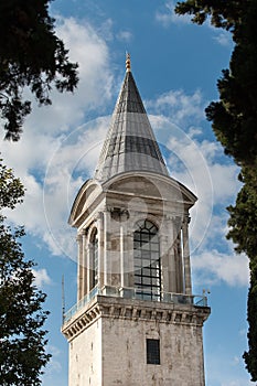 Topkapi Palace in Istanbul. Ancient architecture. Cloudy weather