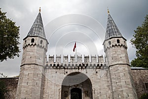 Topkapi Palace in Istanbul. Ancient architecture. Cloudy weather