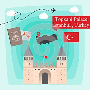Topkapi Palace, Istanbul Turkey Concept Vector Illustration