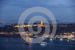 Topkapi palace and prince islands at night, Istanbul