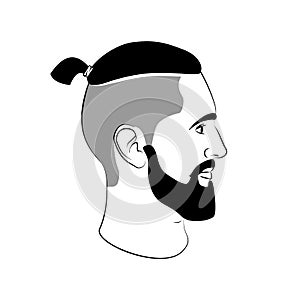 Topknot haircut fashion sign with tail and beard photo