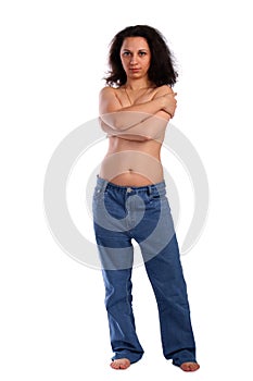 Topless girl in jeans