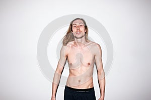 Topless man portrait. Naked photoshoot