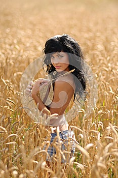 Topless Woman In Wheatfield