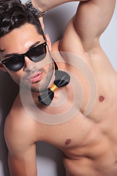 Topless young man cutout portrait