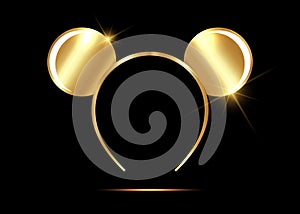 Gold round ears mask mickey mouse vector isolated on black background photo