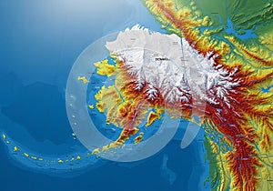 Topographic map of Alaska highlighting Denali