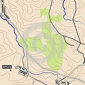 Topographic Map Background Concept With Roads, Forests, Settlements, Relief Contours. Cartography Vector Graphic