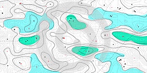 Topographic map background. Geographic line map with elevation assignments. Contour background geographic grid. Vector