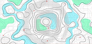 Topographic map background. Geographic line map with elevation assignments. Contour background geographic grid. Vector