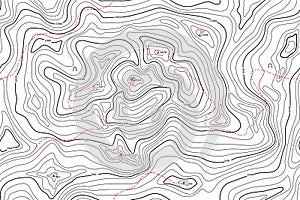 TOPOGRAPHIC MAP WITH CONTOUR LINES AND ATTRACTION. SEAMLESS VECTOR PATTERN