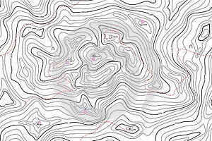 TOPOGRAPHIC MAP WITH CONTOUR LINES AND ATTRACTION. SEAMLESS VECTOR PATTERN photo