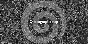 Topographic map with contour lines. Geographic terrain grid, relief height elevation. Ground path pattern. Travel and