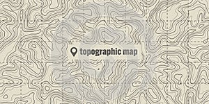 Topographic map with contour lines. Geographic terrain grid, relief height elevation. Ground path pattern. Travel and