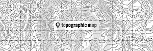 Topographic map with contour lines. Geographic terrain grid, relief height elevation. Ground path pattern. Travel and