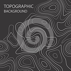 Topographic map. Gray outlines on a dark background. Contour abstract background. Vector illustration