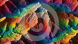 mountain range with 3D effects and vibrant elevation colors