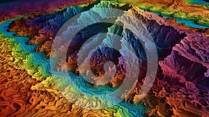 mountain range with 3D effects and vibrant elevation colors