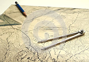 Topographic map with pencil photo