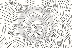 Topographic map or sheet with contours, relief, features, mountain texture and grid.