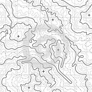 Topographic map vector background with mountain texture and grid.