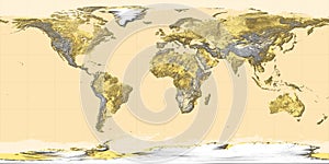 Topographic map of the world with borders and meridians, 3D render