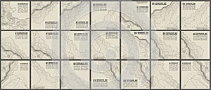 Topographic pattern texture vector Set. Grey contours vector topography. Geographic mountain topography vector