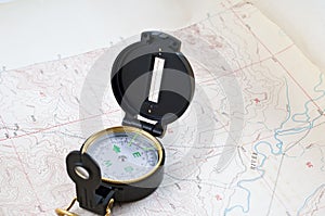 Topographical map and compass