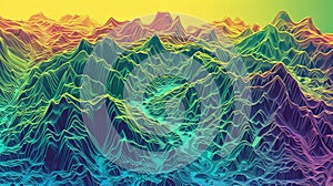 A topographical map showcasing varying elevations peaks and valleys each corresponding to a different music genre and photo