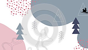 Topography and christmas tree icons against abstract colorful shapes on white background
