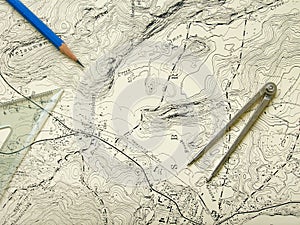 Topography map with pencil photo