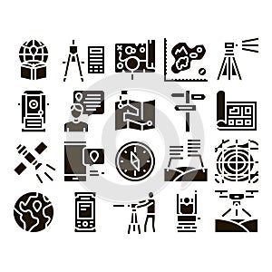 Topography Research Glyph Set Vector