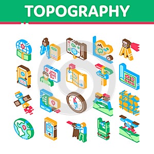 Topography Research Isometric Icons Set Vector