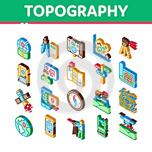 Topography Research Isometric Icons Set Vector