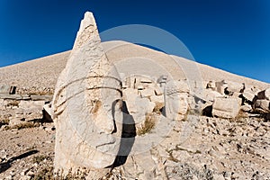 Toppled heads of the gods on East terrace at the top of Nemrut d