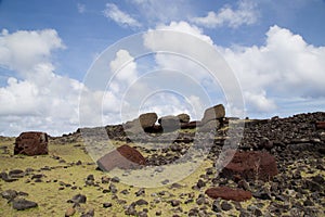 Toppled over Moais Akahanga on Easter Island