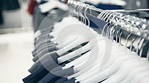 Tops on hangers in a women`s clothing store