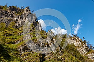 Tops of the mountains of Italy against the blue sky. photo