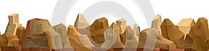 Tops of rocks. Mountain range of stones and cliffs. Picture horizontally seamless. Object isolated on white background