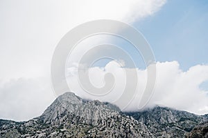 The tops of the rocky mountains in Boka Kotorska, in Montenegro, in Kotor Bay.