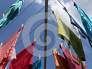 Tops on washing line