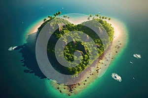 Topview of a beautiful heart-shaped tropical island, ai generated