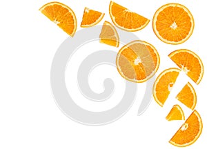 Topview orange fruit slice isolated on white background,fruit he