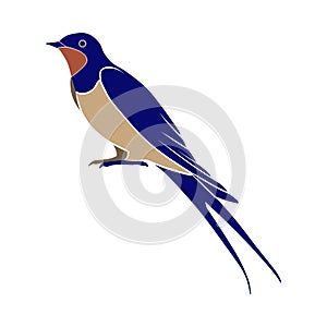 Stylized illustration of a barn swallow. The image features the bird in profile with vibrant blue upperparts