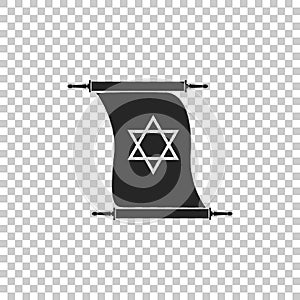 Torah scroll icon isolated on transparent background. Jewish Torah in expanded form. Torah Book sign. Star of David