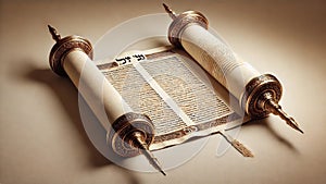 Torah Scroll with Intricate Hebrew Script photo