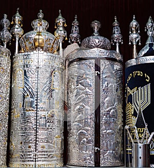 Torah scrolls in the synagogue